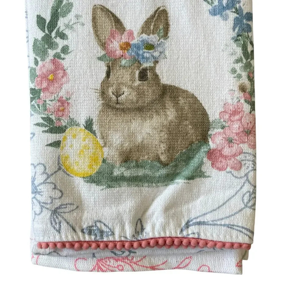 TAHARI HOME Kitchen Towels 3pk Easter Bunny Rabbit Garden Flowers 18